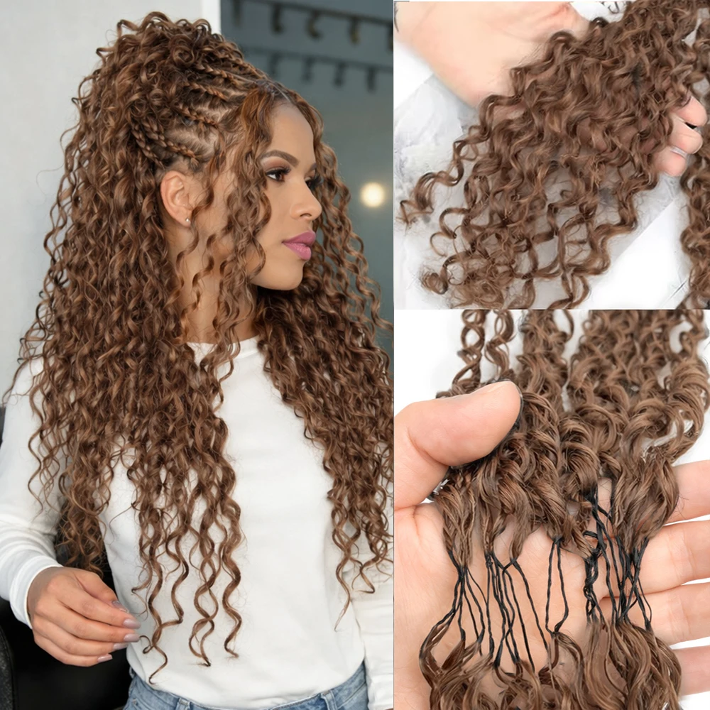 

Коричневые глубокие кудрявые волосы для плетения крючком, 12A, без узлов, предварительно разделенные, для создания водных кудрей, наращивание волос для женщин