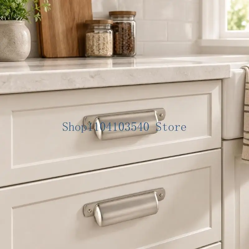 02DC Kitchen Cabinet and Drawer Grips, 6-Piece Drawer Cup Pulls Set with Raised Handholds and Two-Hole Mounting Plates for