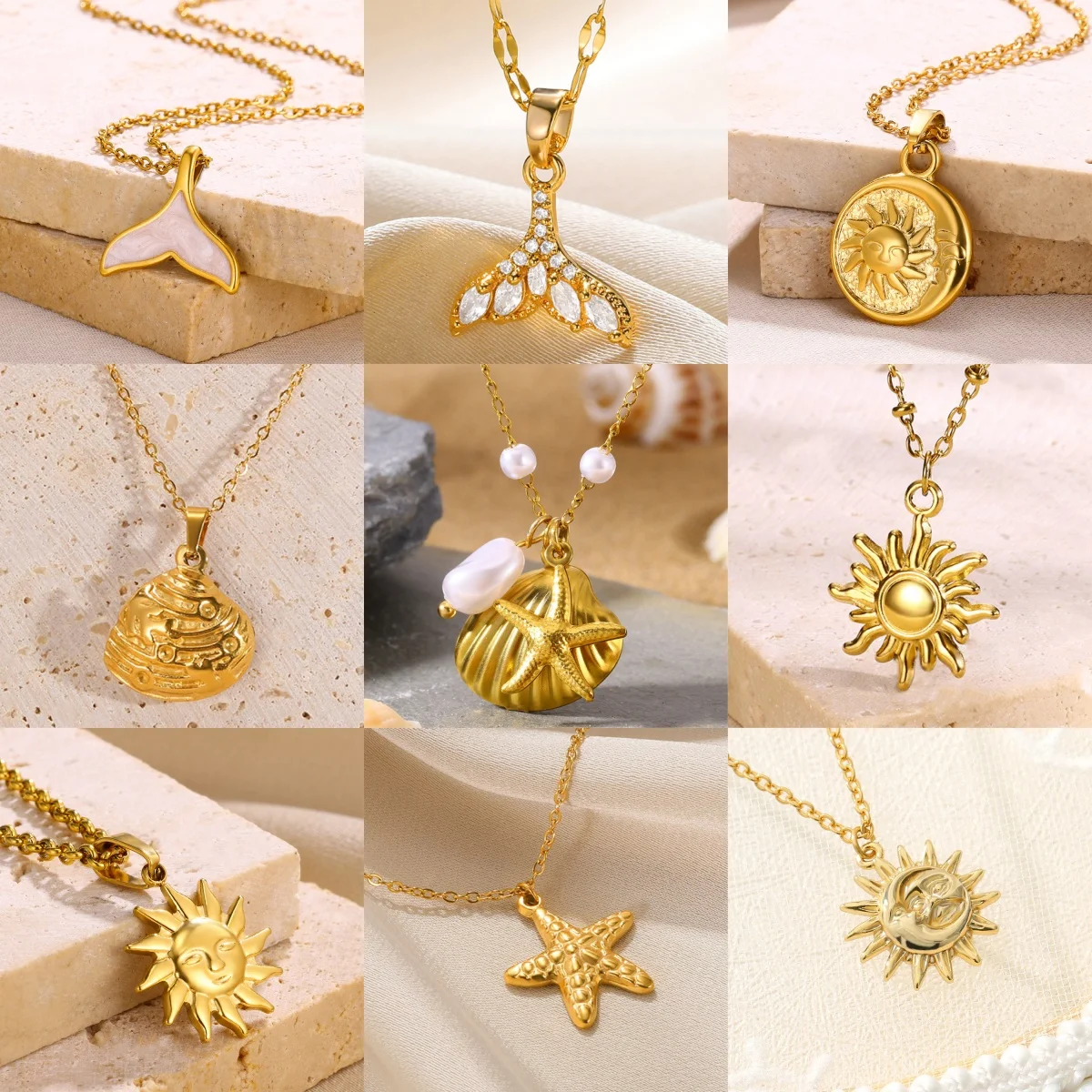 Sea Ocean Series Necklace Starfish Choker Sun Necklaces For Women Mermaid Tail Collar Shell Charm Summer Vacation Style Jewelry