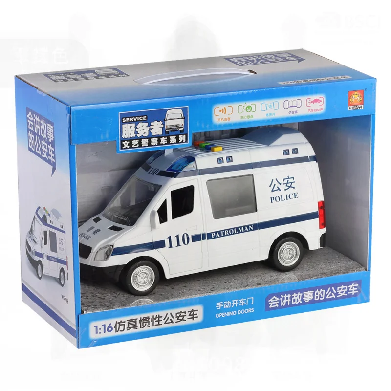 Jouet Jeep inertiel à l'échelle 1:16 pour enfants, voiture de police avec porte ouverte, véhicule de narration d'ambulance sonore et lumineuse
