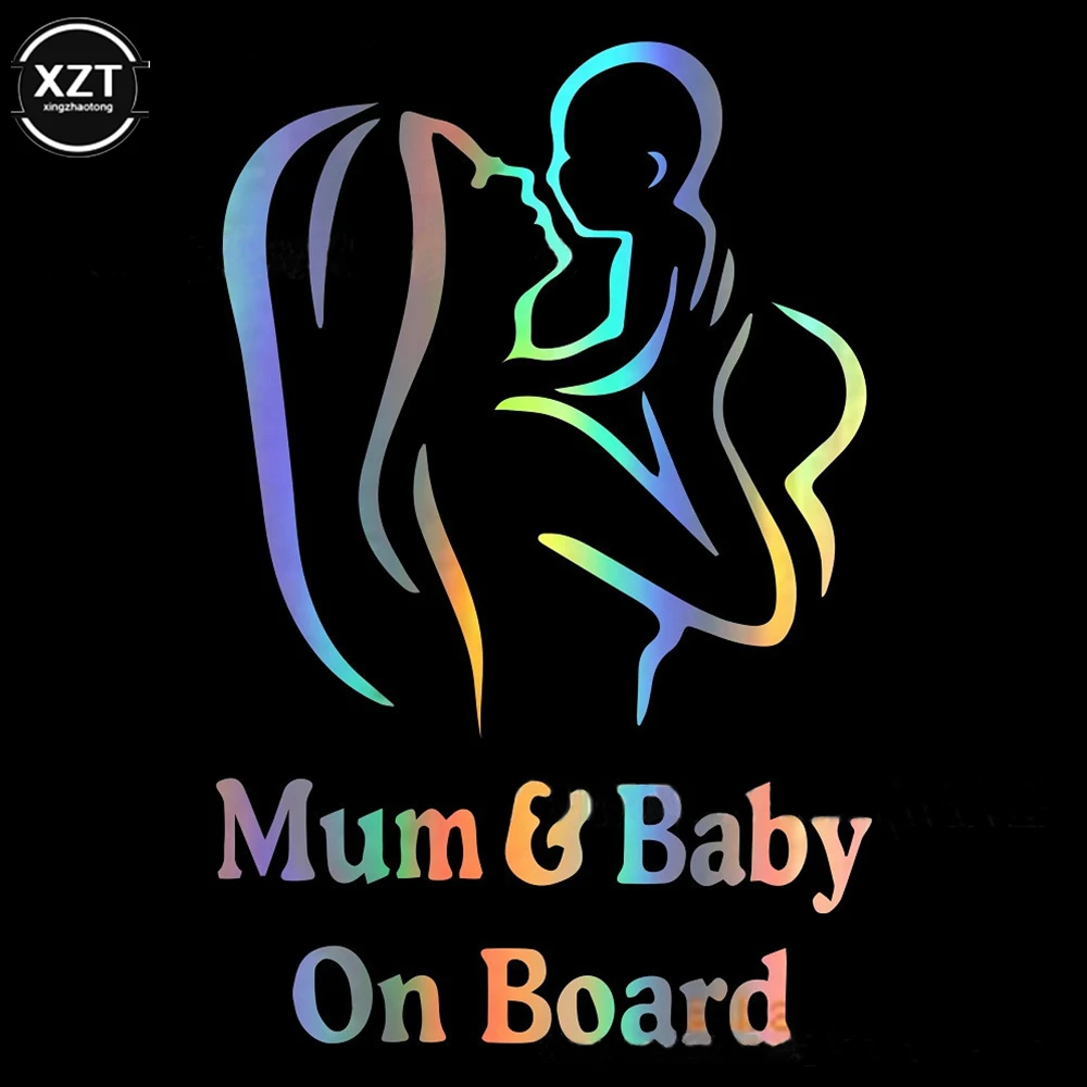 18*12cm Car Sticker 3D MUM And Baby On Board Reflective Laser Vinyl Car Sticker Motorcyc Styling Black Silve view 4