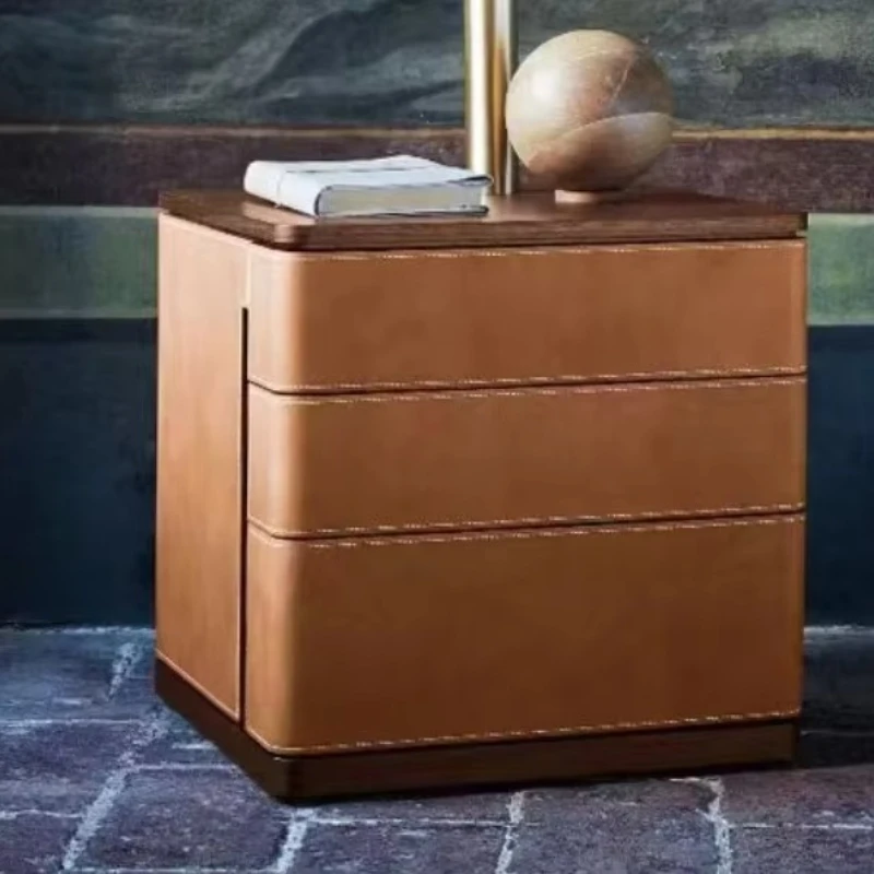 

High-end cabinet leather bedside table saddle leather