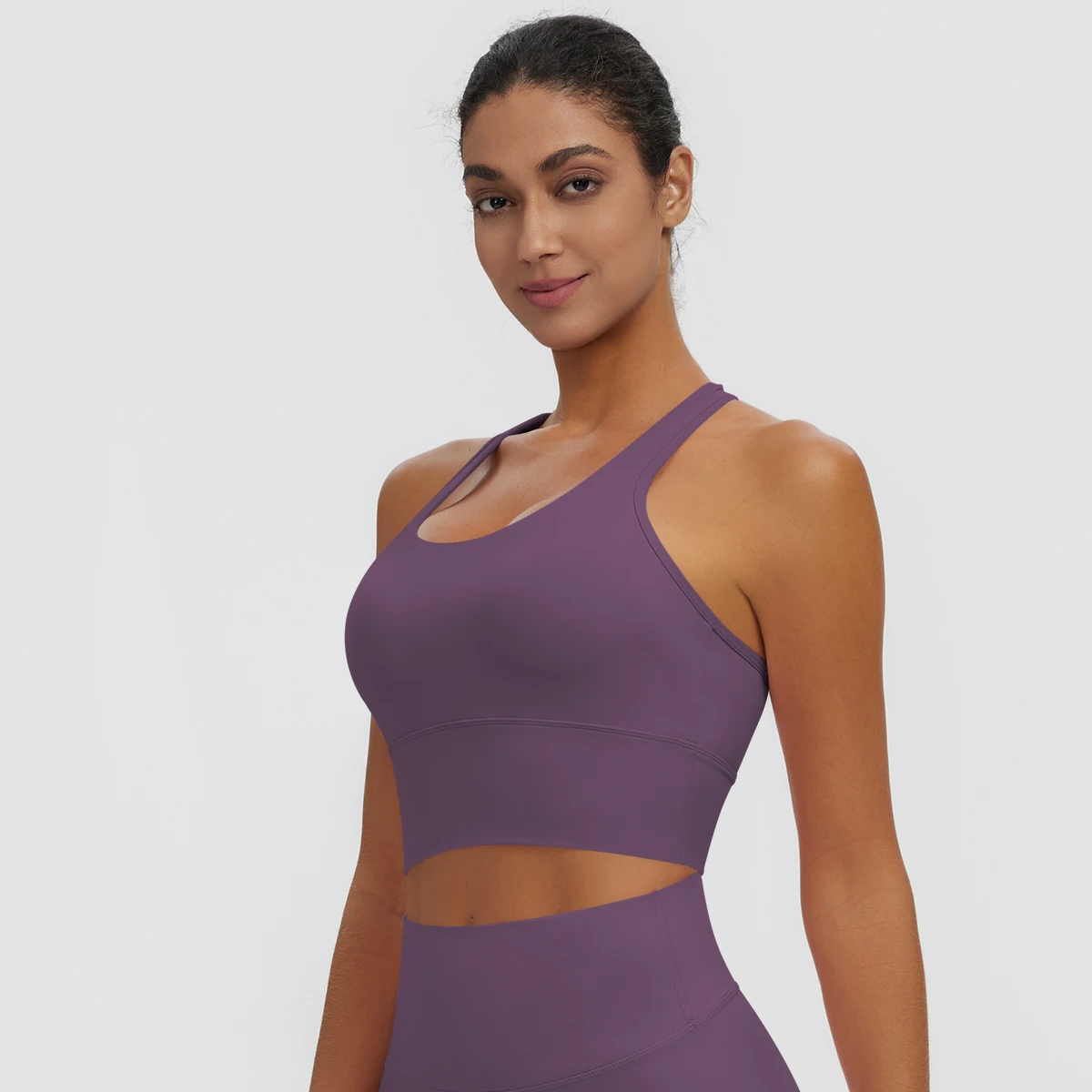 Rooftrellen Damen Einfarbige Yoga-Weste mit Raffung, schönem Rücken, I-förmigem Design, Yoga-Top mit Brustpolster, stoßfestes Workout-Top – Detail 30