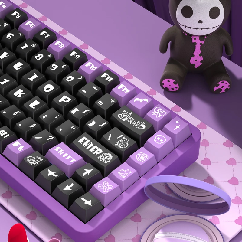 

158 Keys/Set Dark Imps Keycaps Girl Cute Kawaii Violet PBT Keycaps Cherry Height for MX Switch DIY Mechanical Keyboards Gift