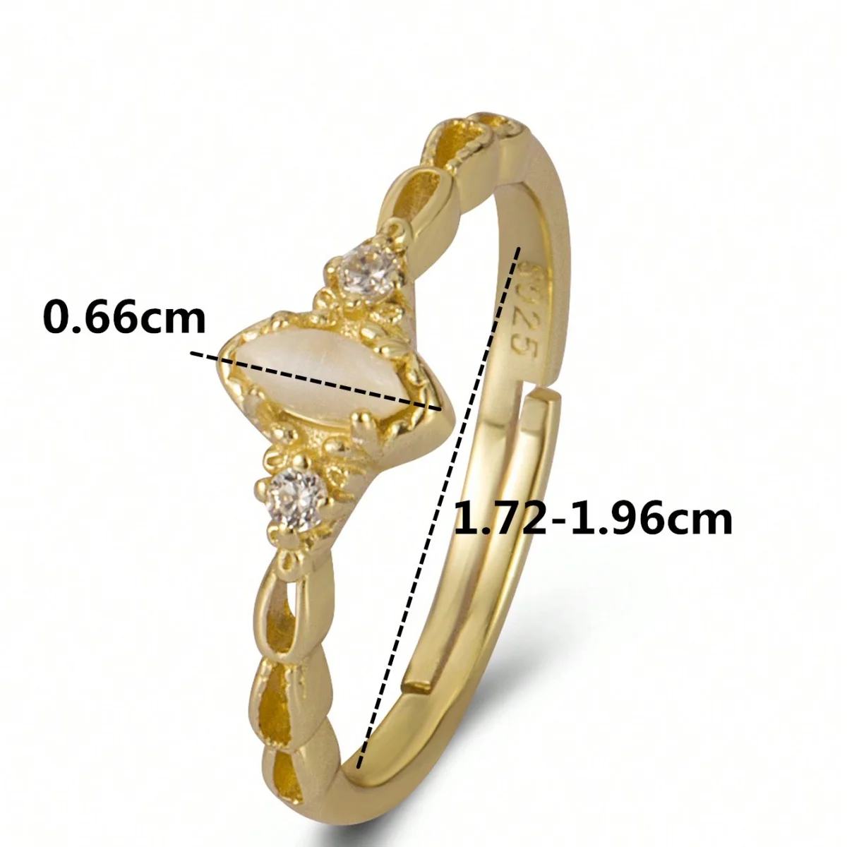 Echter offener Ring aus S925-Sterlingsilber, 14 Karat vergoldet, synthetischer Opal für Damen, Alltagskleidung, Vintage-Edelschmuck