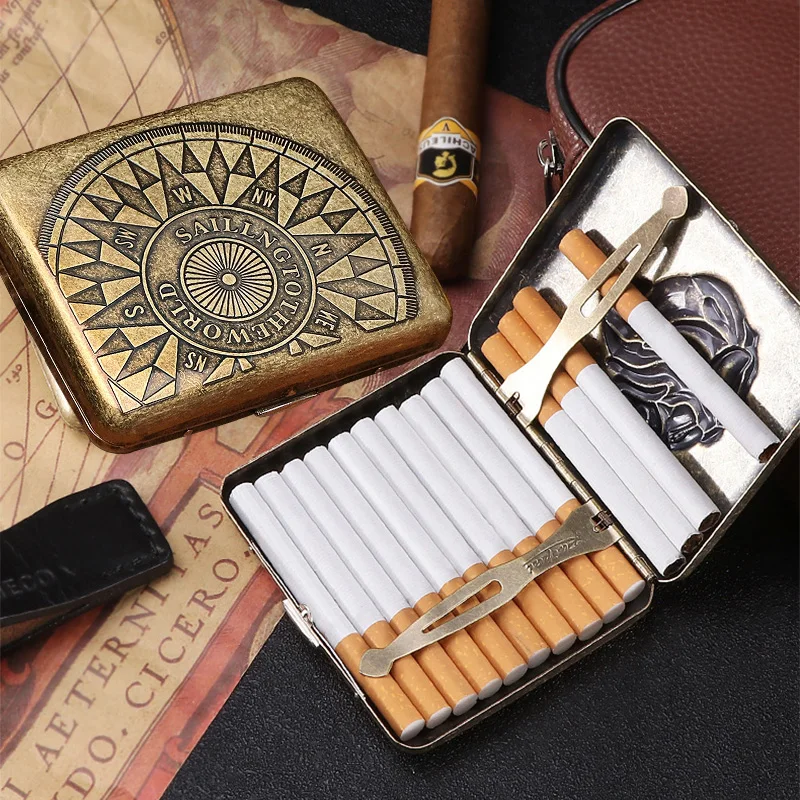 Metal Cigarette Case Box Vintage Cigarette Case Portable Storage Box Tobacco Storage Tank Retro Anti-Pressure Moist-Proof Tank