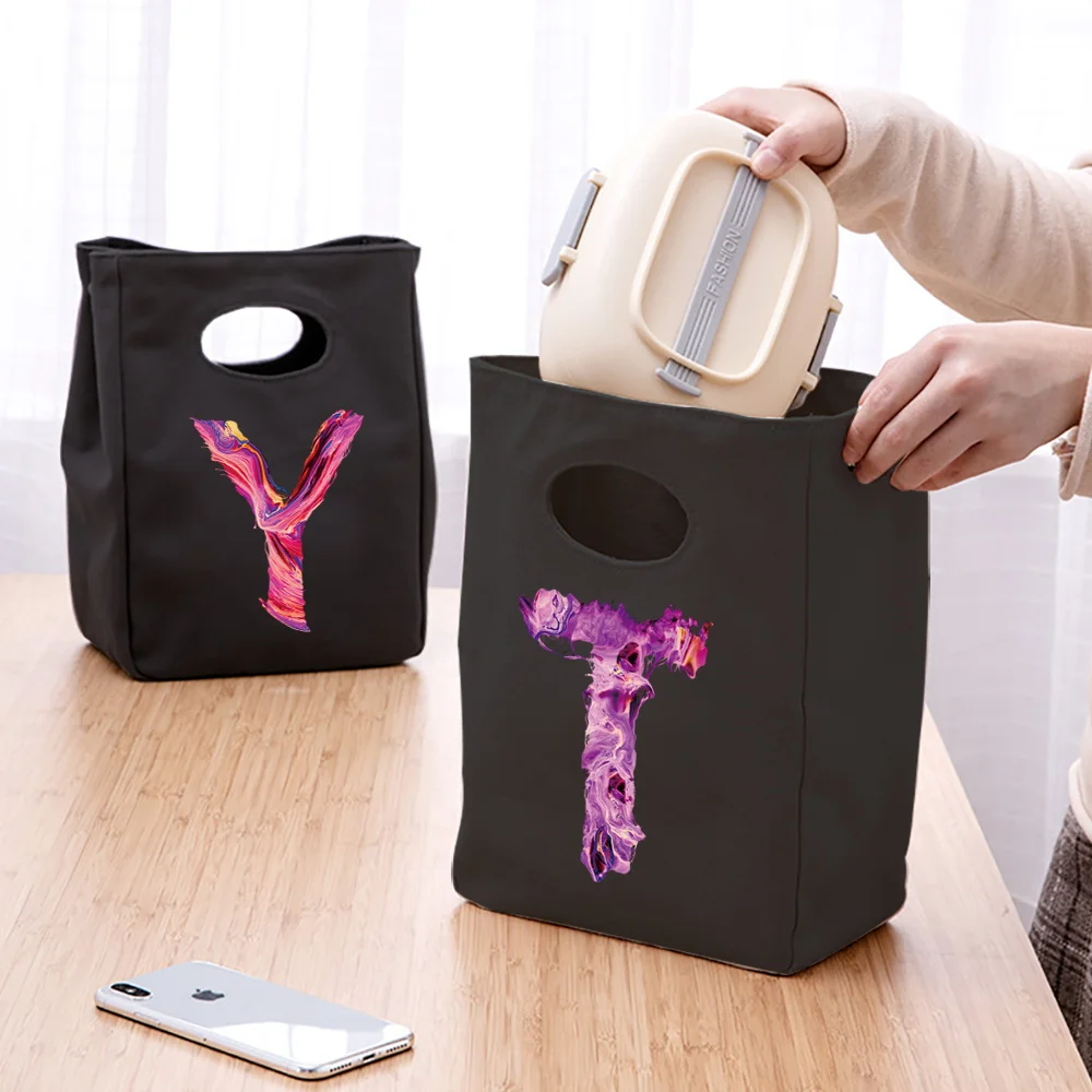 

Lunch handbag Portable Cooler Thermal Bags for Women Men 26 Paint Letter Series Lunch Box Tote Food Storager Bag Bento Pouch