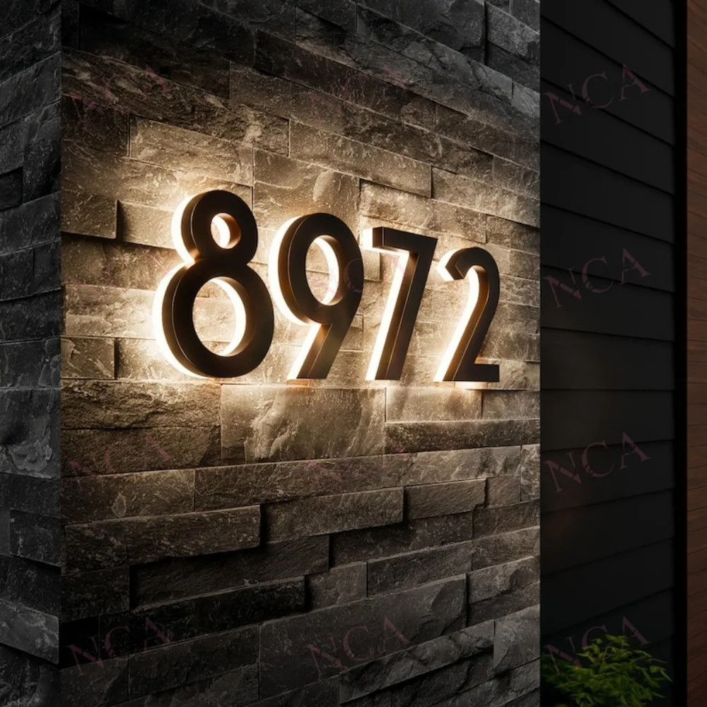 Personalized Solar Light Up House Numbers for Outside, Backlit LED Address Number Signs, Illuminated Address Numbers for House