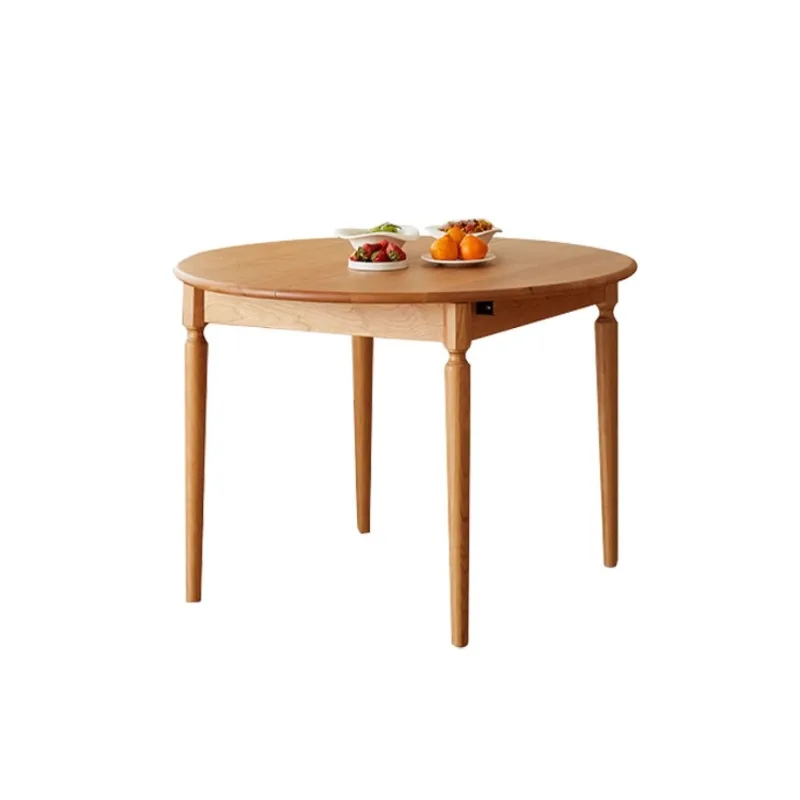 

Nordic all solid wood cherry wood retractable dining table, small apartment household folding round table restaurant pull o