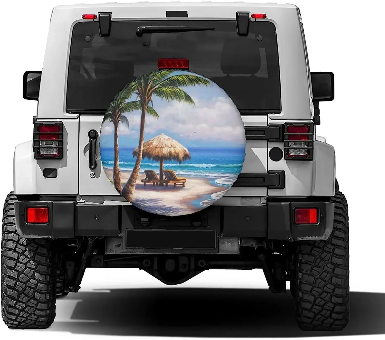 Beautiful Beach Palm Trees Spare Tire Cover Dust-Proof Wheel Tire Cover Fit Trailer RV SUV and Many Vehicle 14inch-17 Inch