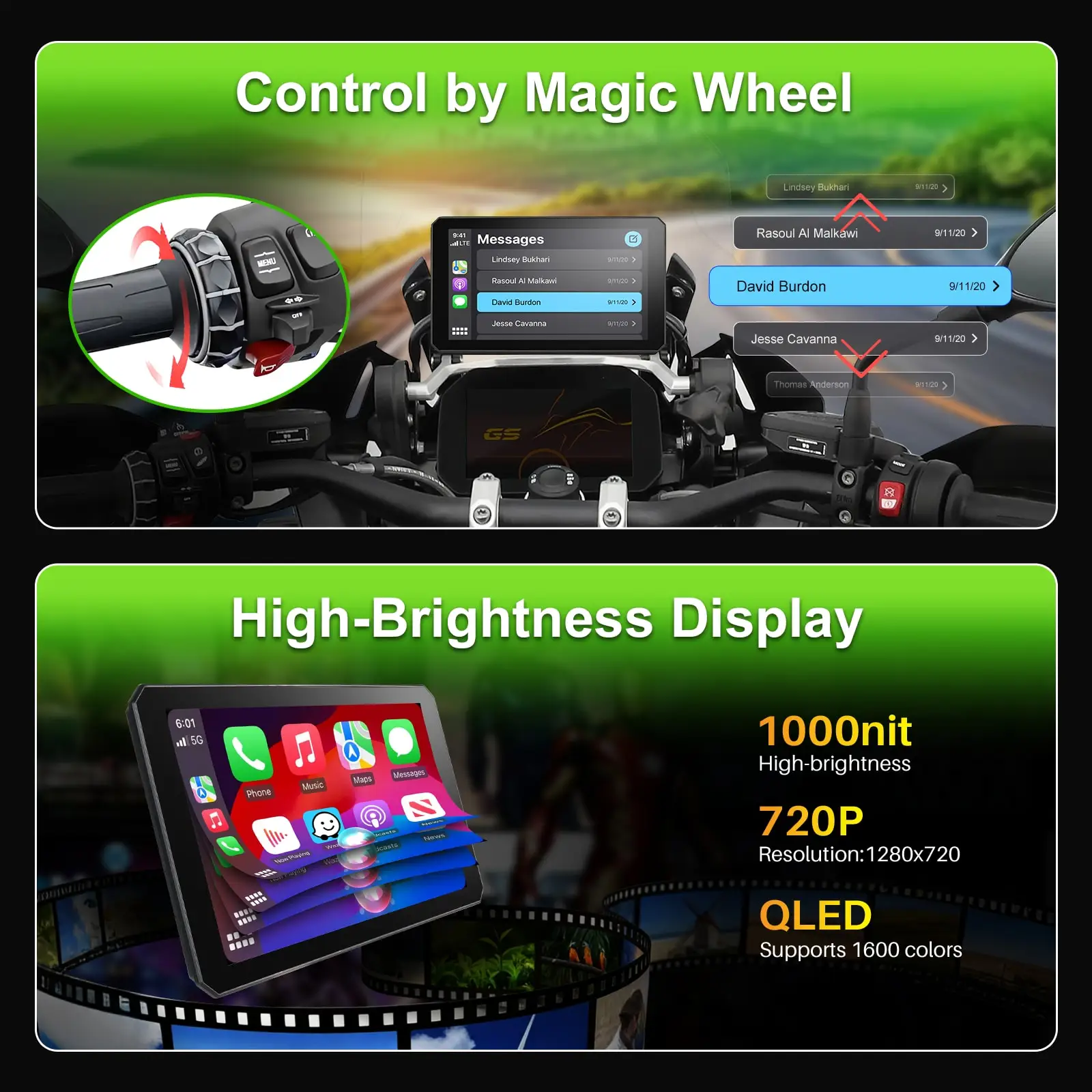 Schermo di Navigazione GPS da 7 Pollici per Moto BMW con CarPlay Wireless, Android Auto, Display Touchscreen, Compatibile con BMW Magic Wheel