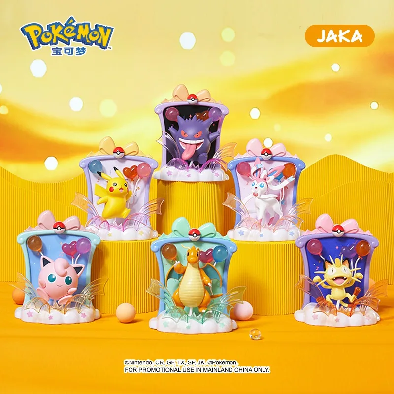 JAKA Pokémon Fatto a Mano Genuino Assemblaggio Happy Party Cornice per Foto Anime Figura Gengar Pikachu Eevee Desktop Ornamento Regali