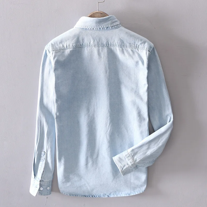 #4402 100% Cotton Denim Shirt Men Long Sleeve Washed Vintage Shirt For Man Spring 2025 Casual Black Blue Retro Plus Size 3XL 4XL