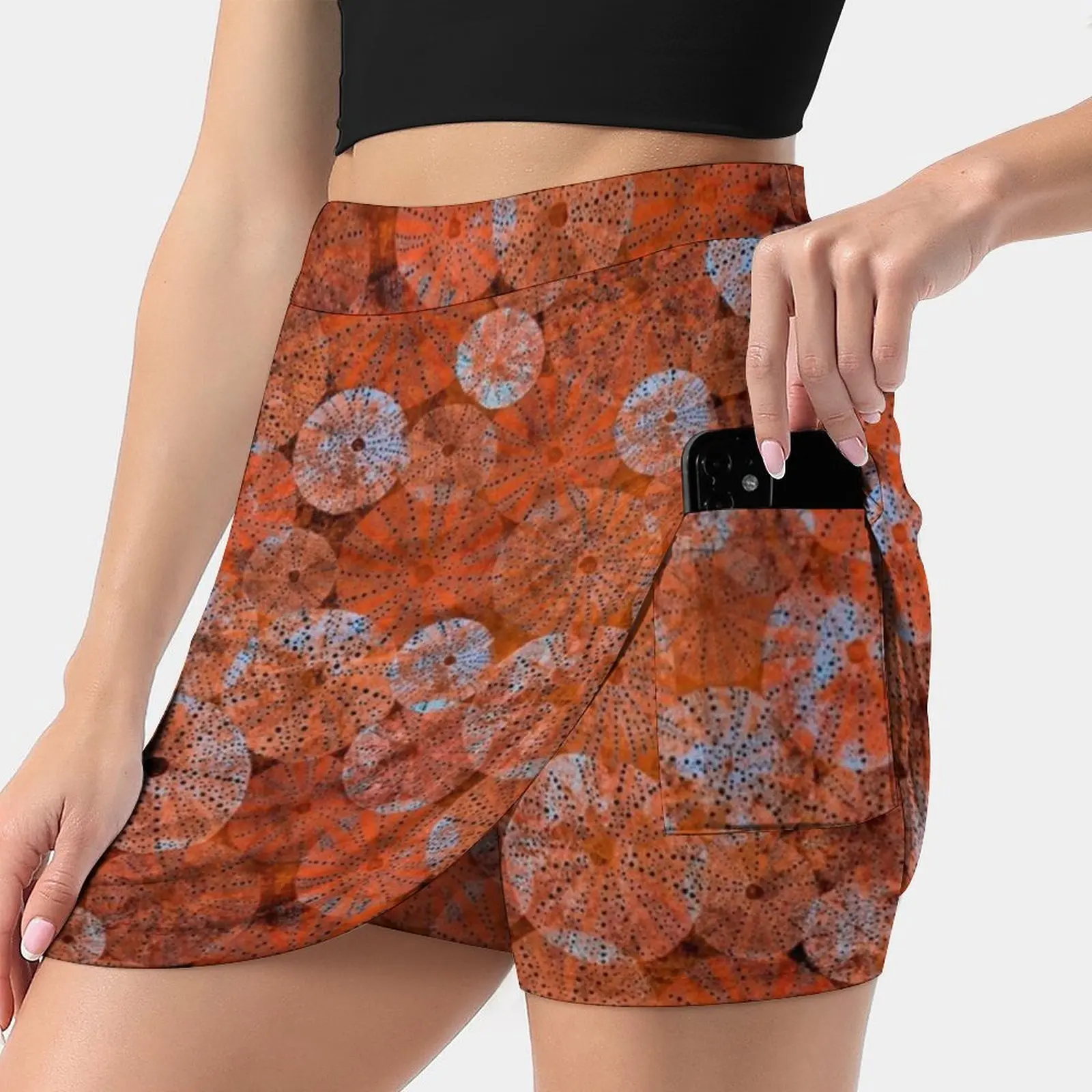 Ocean Life In Red Orange Korean Fashion Skirt Summer Skirts For Women Light Proof Trouser Skirt Sea Ocean Sea Life Sea Urchin