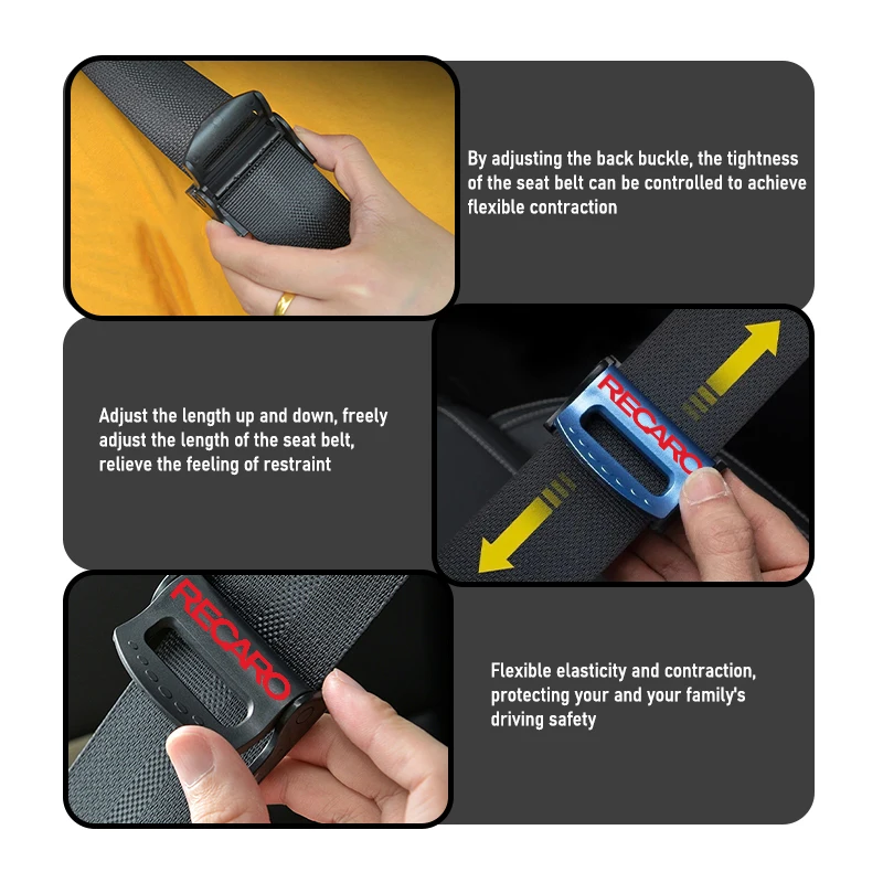 Adjustable Car Logo Safety Belt Stopper Buckle Clip Seat Belt Fixing Limiter Clips Auto Interior Accessories For Recaro view 2