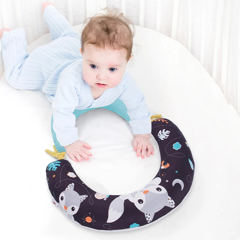 การ์ตูนหมอนทารก Tummy Time หมอนของเล่น Sensory สองด้านสัตว์หมอนทารกแบบพกพา U-รูปหมอนหมวกเด็กอ่อน