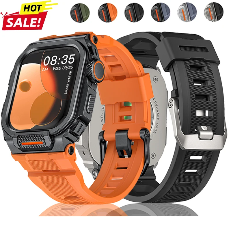 

Band+Case for Apple Watch Ultra 3/2/1 49mm Zinc Alloy Protective Cover Wirstband for Series 11 10 46mm Silicone Strap