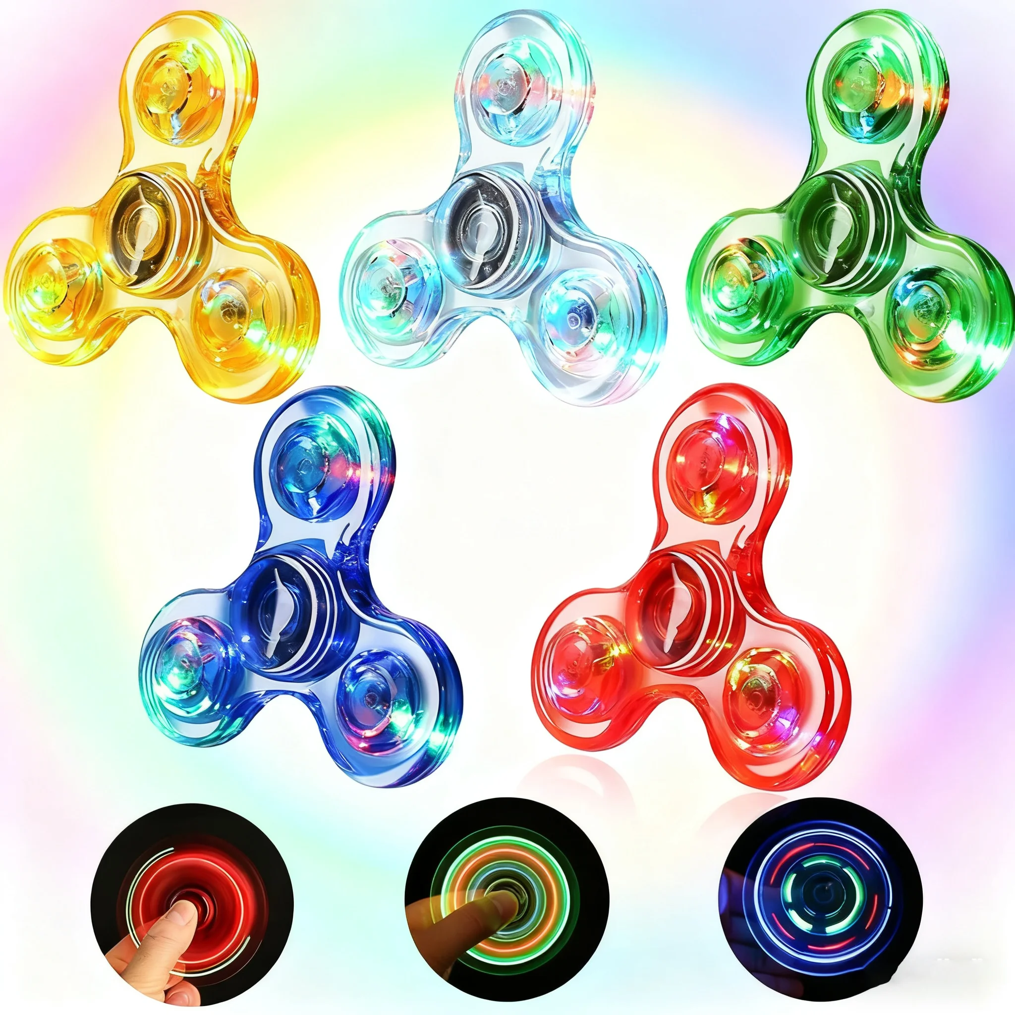 

Hot Sale LED Fidget Spinner Triple Feature Light Up Crystal Glow in Dark and Long Spin Time Best Stress Relief Gift for Kids