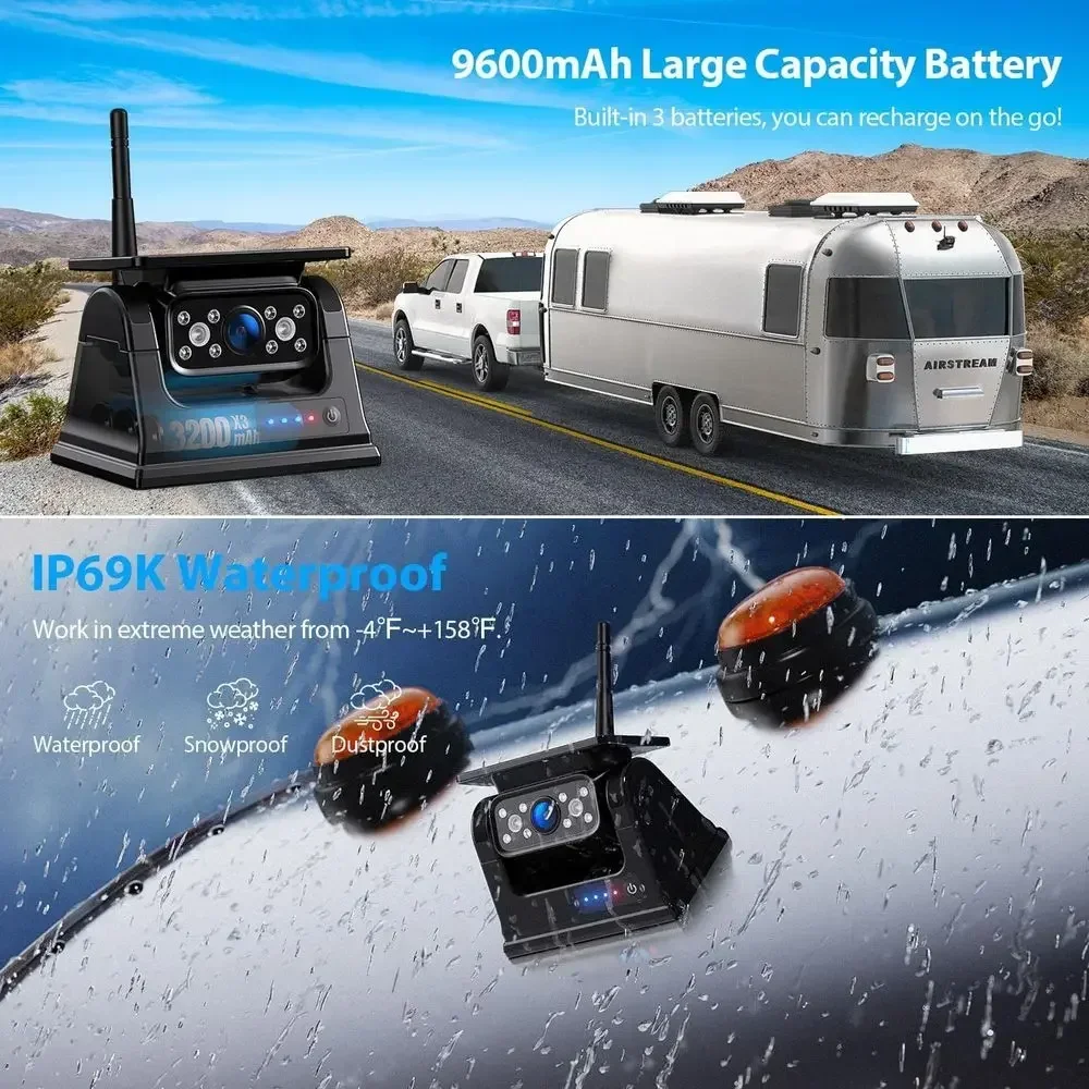 Magnetic Solar Wireless Backup Camera HD 1080P DVR 10.1" Touchscreen Monitor, Dual RV Backup Cameras Wireless System for RV Trai view 6