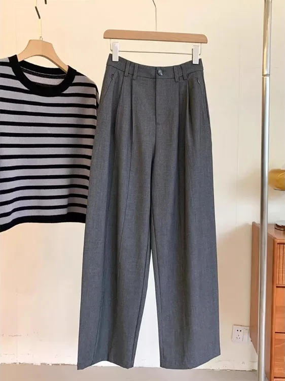 

Женские широкие брюки-костюмные штаны с плиссировкой, повседневные, универсальные, свободного кроя, на высокой талии, из хлопка, для весны и осени