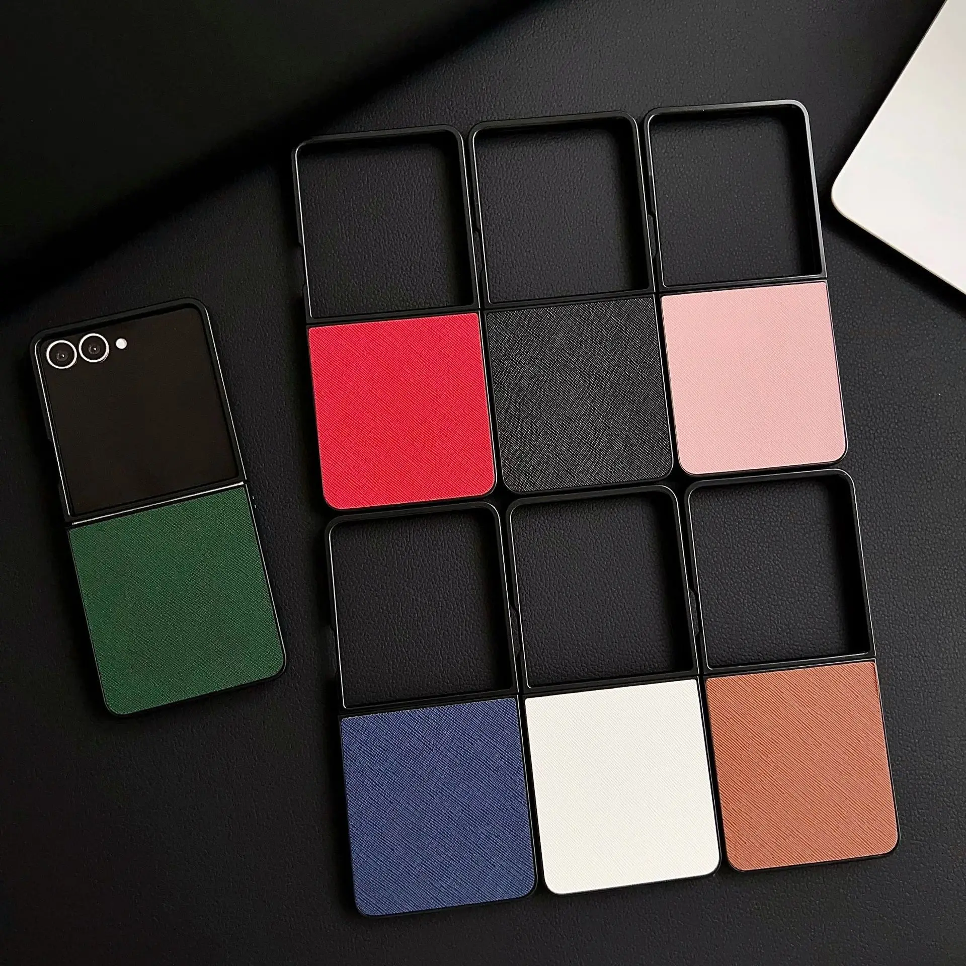 

Solid Color PU Leather Phone Case for Samsung Galaxy Z Flip 7 6 5 4 Protective Back Cover for ZFlip5 ZFlip6 ZFlip7 Case Shell