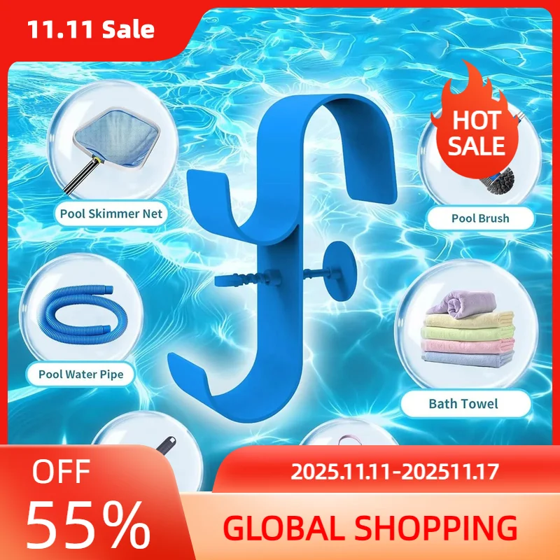 

1 шт. вешалка для шеста для бассейна, аксессуары для палубы для бассейна с двойным крючком, крючок для скиммера для бассейна, телескопический регулируемый крючок для забора