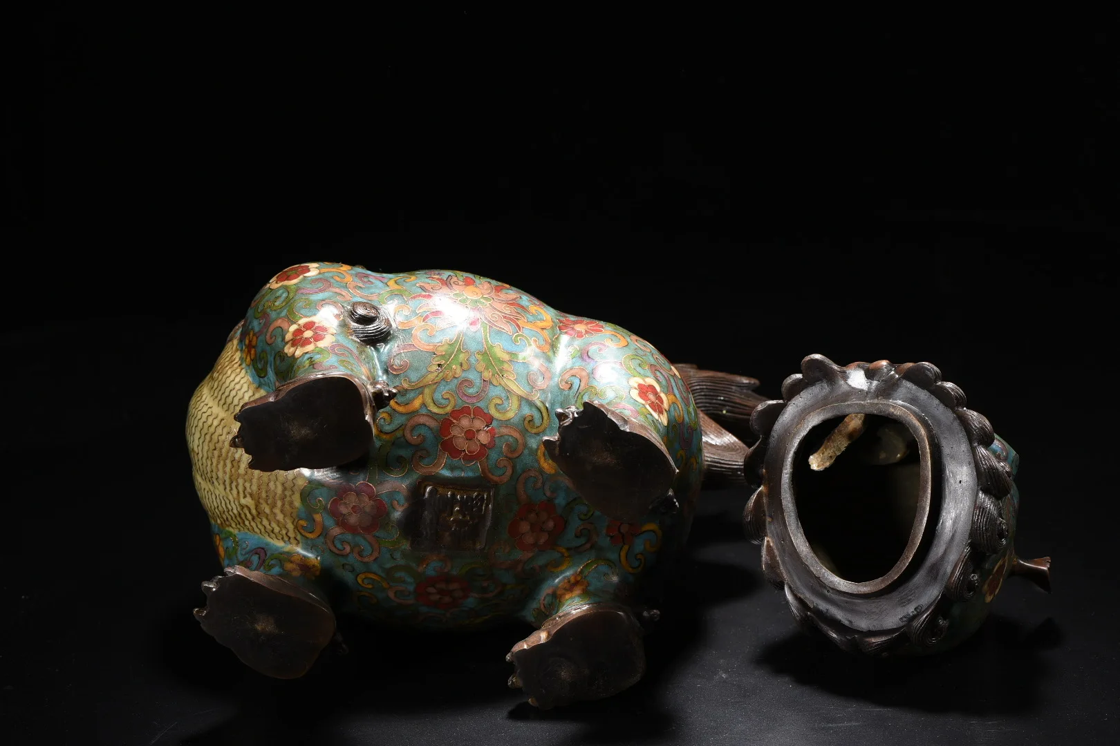 Old Bronze Cloisonne Floral Pattern Pixiu Statue Unicorn Divine Beast Brave Troops A pair Amass wealth Town House Exorcism