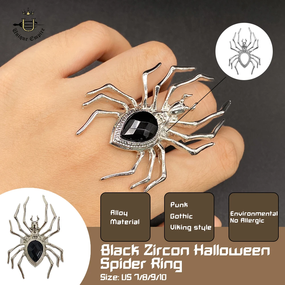 

Halloween Spider Inlaid Black Zircon Ring Men And Women Personalities Exaggerated Large Spider Rings Unique Artistic Jewelry