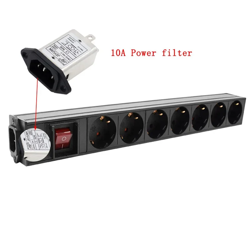 PDU Power Strip German standard Socket with switch C14 Interface Engineering Network Cabinet  7  AC EU output wave filter