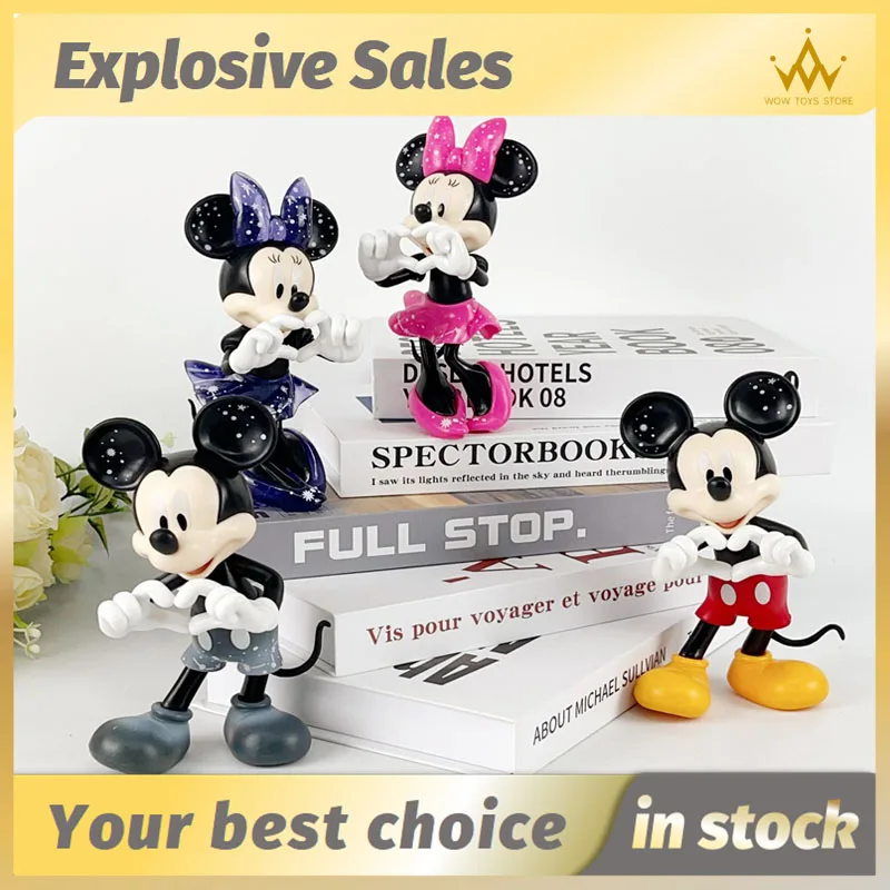 Blow Bubbles Mickey Action Figure Minnie Anime Figures Lovers Doll Home Furnishing Dress Mickey Mouse Christmas Gift Kids Toys