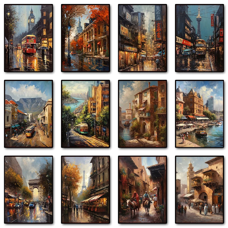 （2D canvas painting）Classical City Landscape London Tokyo Morocco Turkey Scenery Canvas Painting Posters And Prints Wall Art