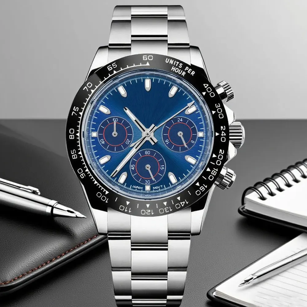 Logo personalizzato 39mm Orologi da uomo Vetro zaffiro Lusso VK63 Movimento al quarzo Orologio sportivo da uomo Orologio cronografo