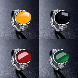 Wu's 2022 New Red Agate Chalcedony Ancient Silver Color Open Ring Female Crown Rhinestone Ring Hollow Butterfly Adjustable