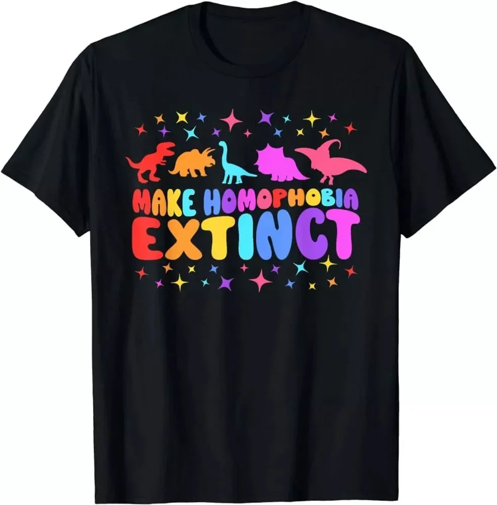 Make Homophobia Extinct Dinosaur TRex Rainbow LGBT Gay Pride T-Shirt