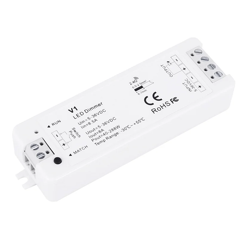 LED Dimmer 12V 5V 24V 36V 8A PWM Wireless RF Switch with 2.4G Brightness Adjustment Contact Remote for Led Single Color Strip