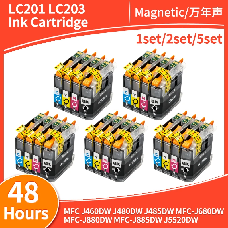 1-5set LC201 LC203Ink Cartridge Compatible for Brother MFC J460DW J480DW J485DW MFC-J680DW MFC-J880DW MFC-J885DW J5520DW Printer