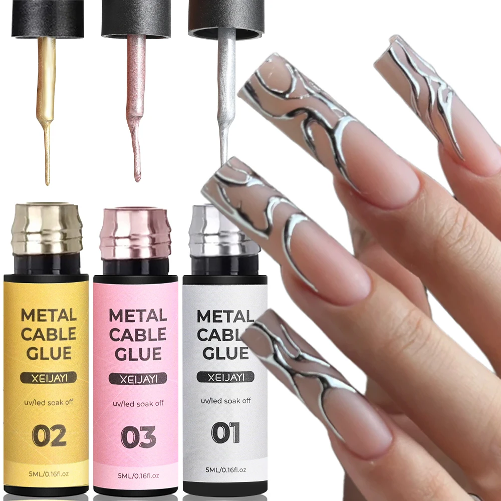 5ml Silver Metallic Liner Gel Polish Mirror Effect Painting Gold/Rose Pink Gel Nail Polish Semi Permanent UV Nail Art Varnish