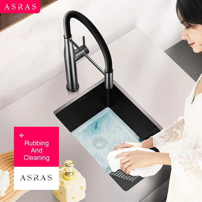 ASRAS Mini Balcony Wash Basin Sink SUS 304 Stainless Steel 220mm Depth Handmade Washboard Mini Sinks