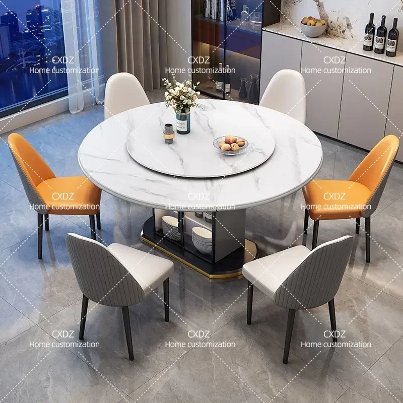 Modern Luxury Rock Slab Dining Table and Chair Set Telescopic Folding Solid Wood Square Round Dual Purpose for Small