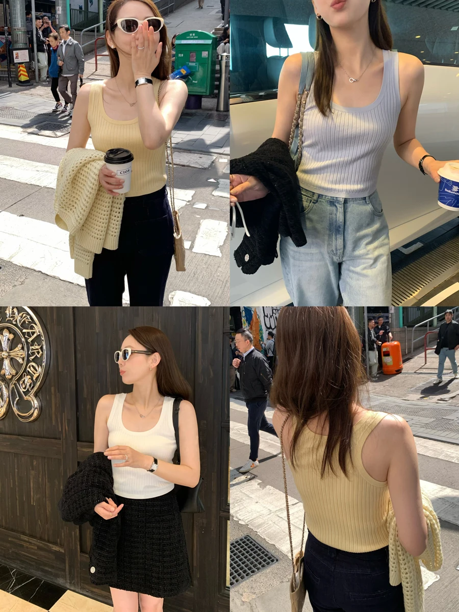 

Faionable Slimming Knitted Vest Women's Versatile Strap Top Handmade Spring Commute Sle ort Length Color