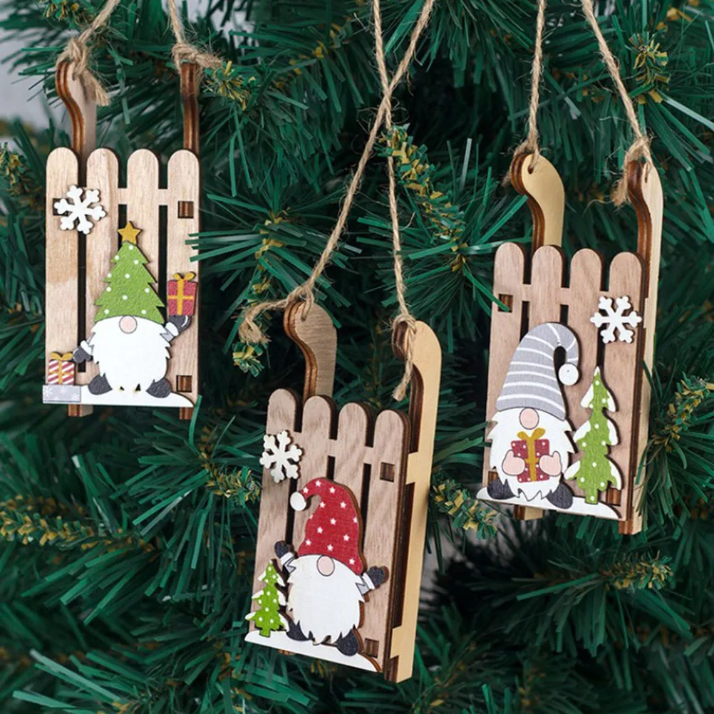 

Christmas Tree Decoration 2023 DIY Wooden Ornaments Pendant Xmas Tree Hanging Sleighs Decorative Wood Sleigh Christmas Decors