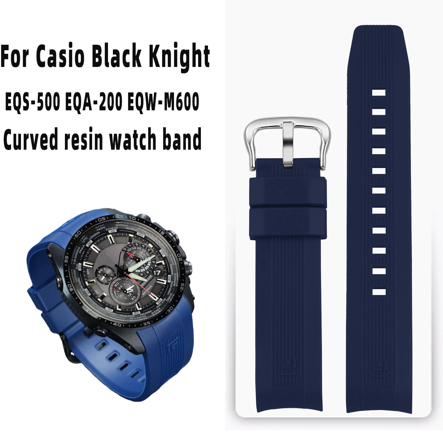 For Casio Black Knight EQS-500 EQA-200 EQW-M600 sport curved resin watch with men's wristband bracelet 22MM Watch strap