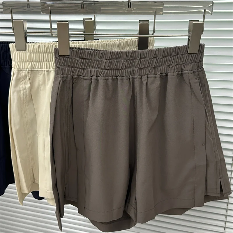 Damskie sportowe spodenki z wysokim stanem, luźny krój, oddychające, do biegania, proste nogawki, cienkie, z detalem z poliestru...