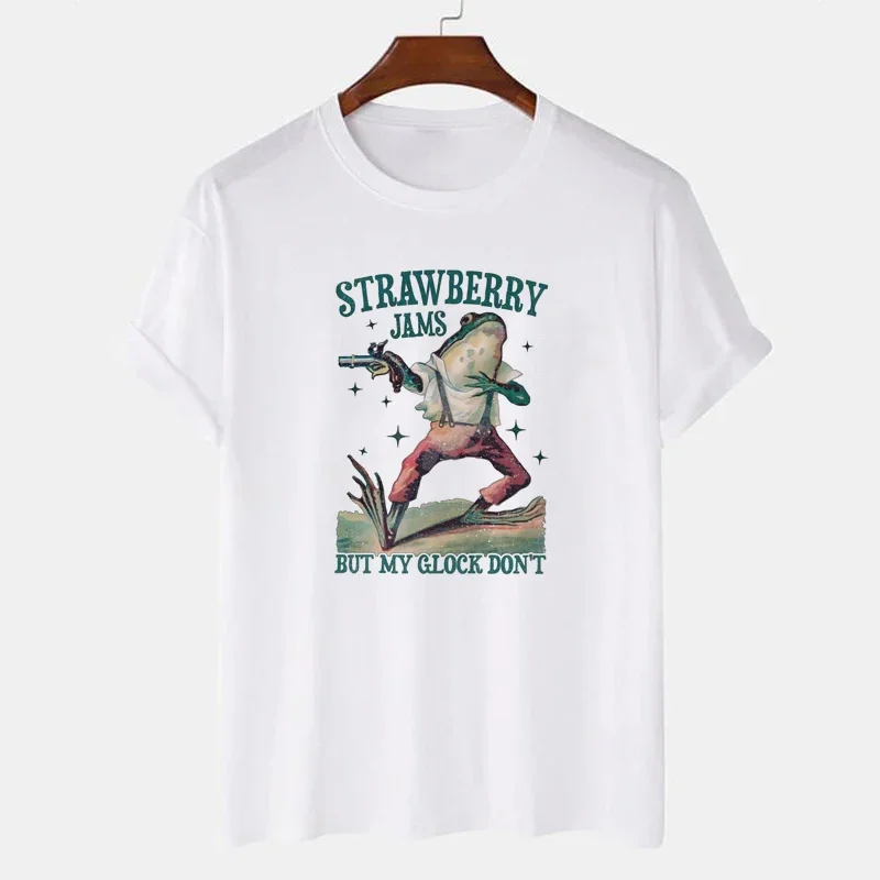 Dżemy truskawkowe śmieszne T-shirty modne słodkie Meme T Shirt kobiety Vintage żaba koszulki z nadrukami ubrania z krótkim rękawem