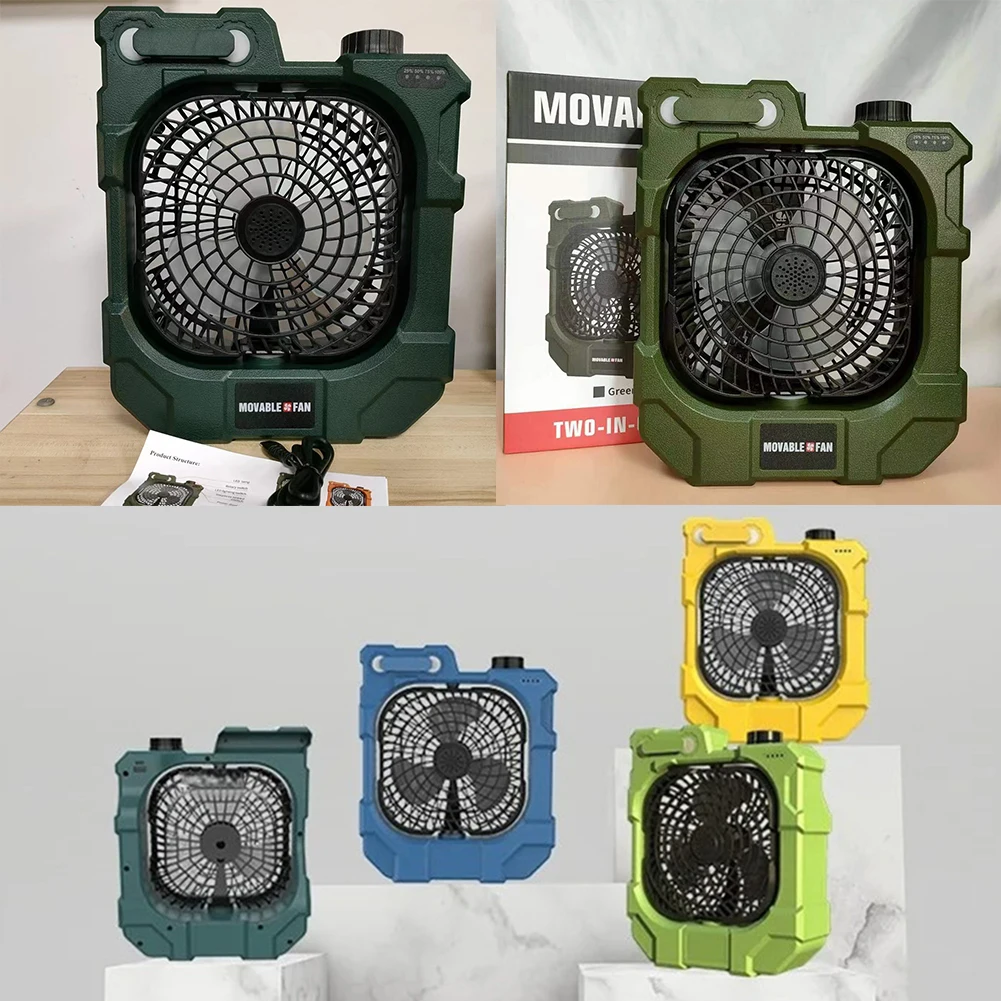 Portable Camping Fan With 3 Levels Adjustable LED Light Rechargeable Outdoor Camping Fan 270°Auto Rotation Tent Fan