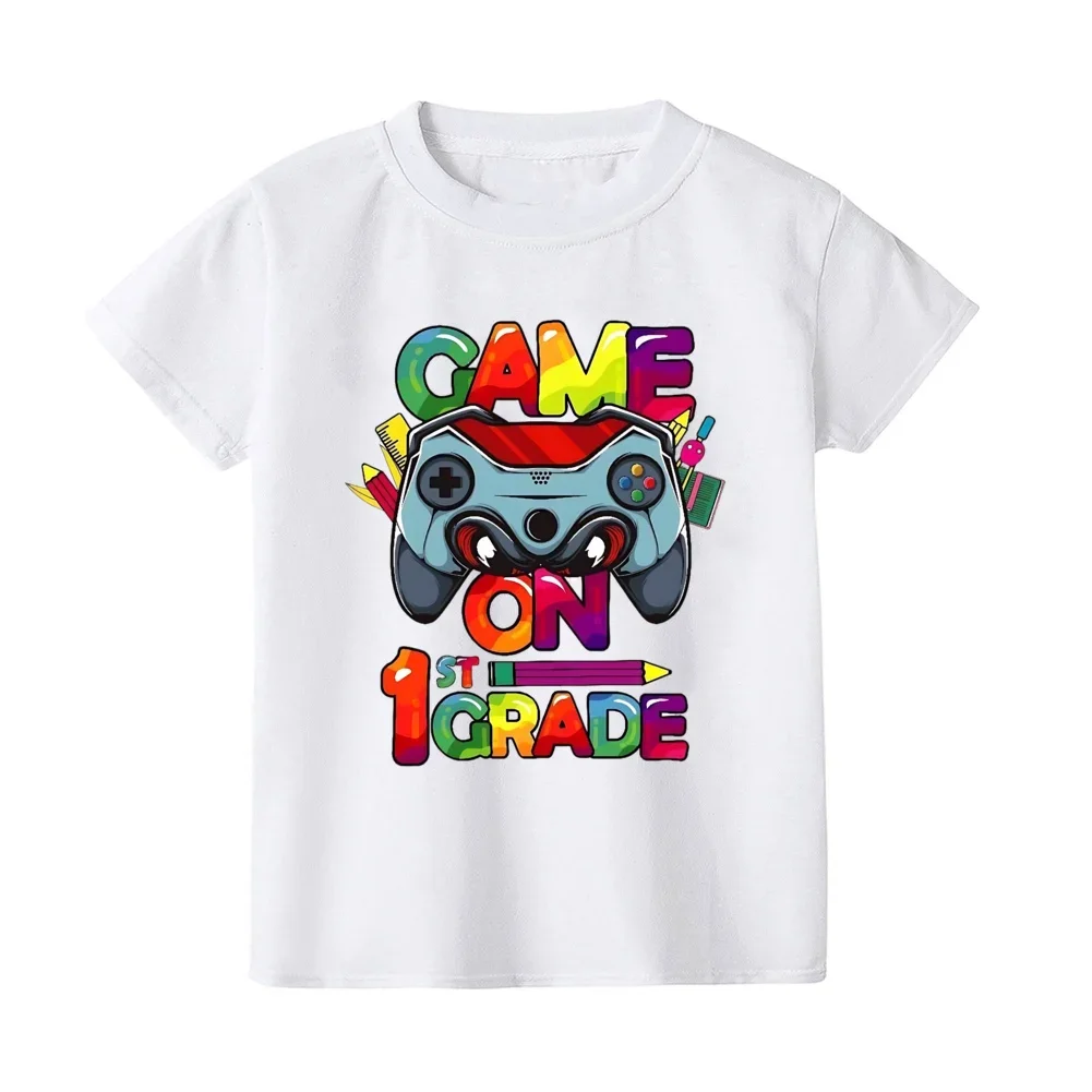 Game on First Grade Shirt Back To School Tee for Gamers 1st Day of School for Boys Truck Print Summer Kids Short Sleeves Top