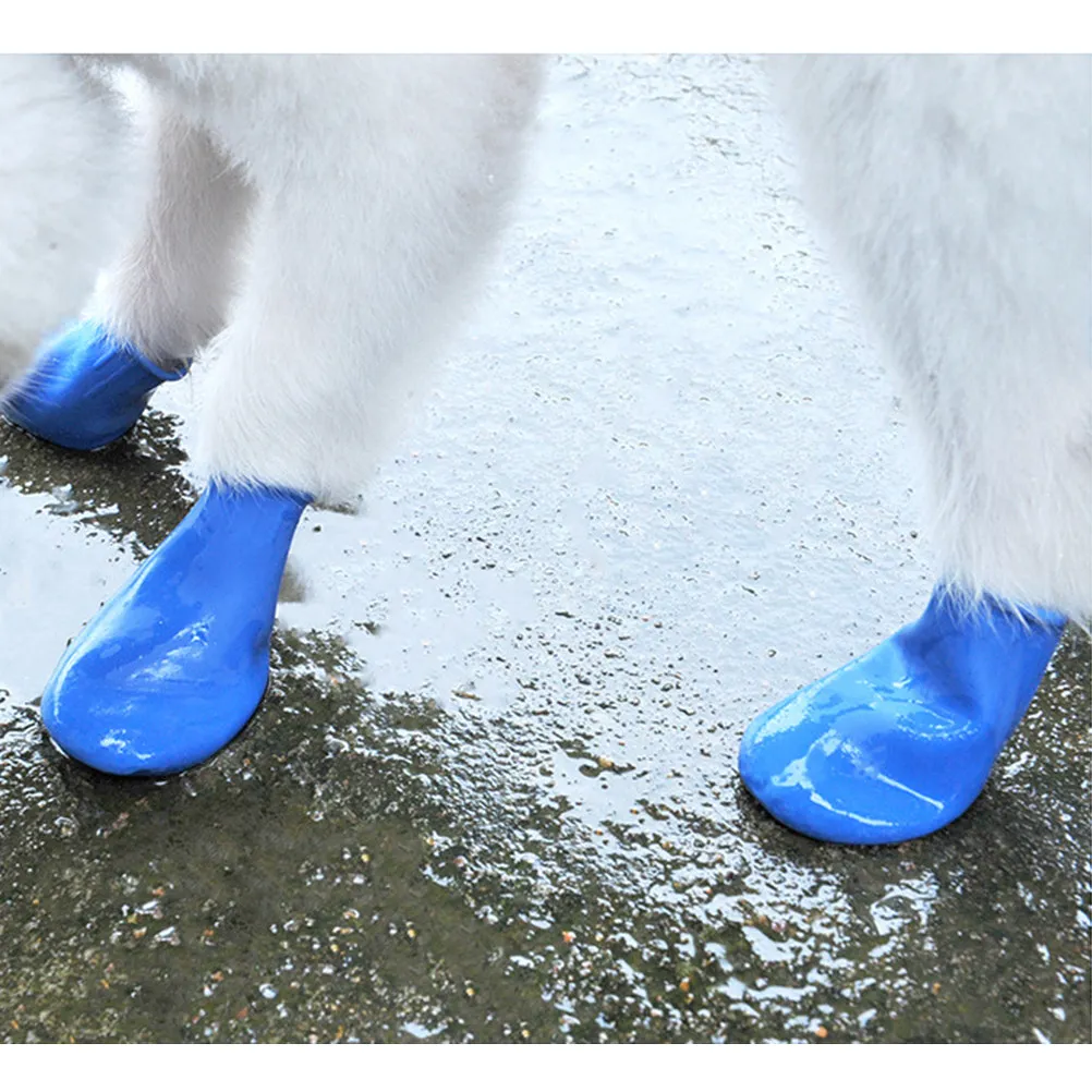 4pcs Waterproof Rain Shoes Non-slip Shoe Cover Outdoor Footwear Durable Shoe Cover for Pet Cat Dog (Blue Size )