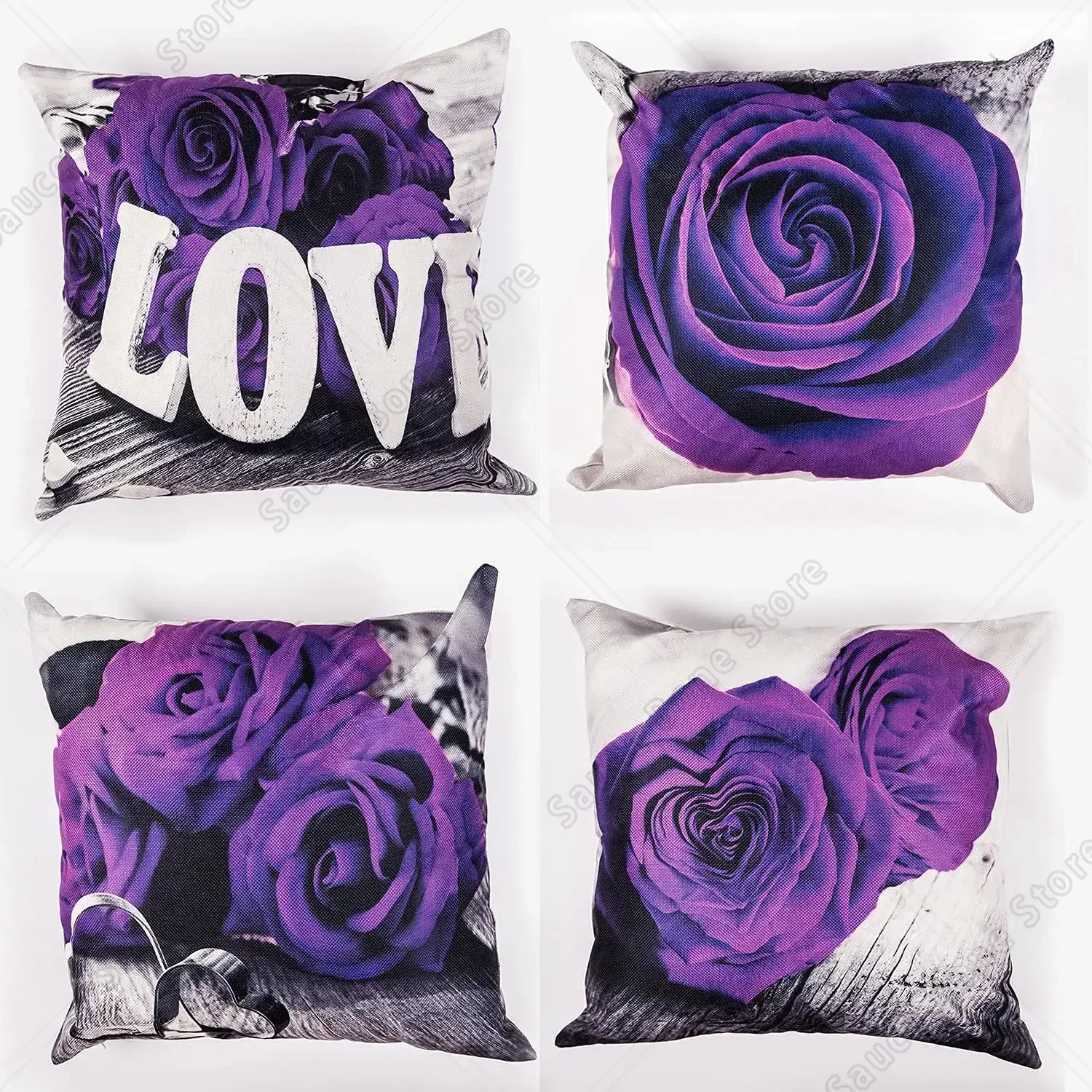 Valentine's day purple rose flower pillowcase sofa cushion cover home improvement can be customized for you 40x40 50x50 60x60