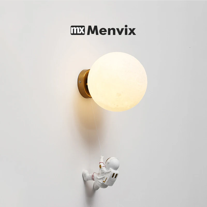 Menvix Space Astronaut Wall Lamps PLA Lampshade Imitate The Moon Bedroom Children Sconce Lights Modern Creatiive Decor Lustres