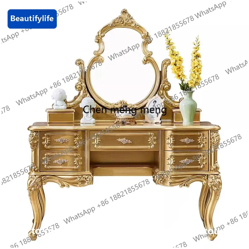 Y183 European champagne gold makeup table retro princess luxury court dresser solid wood
